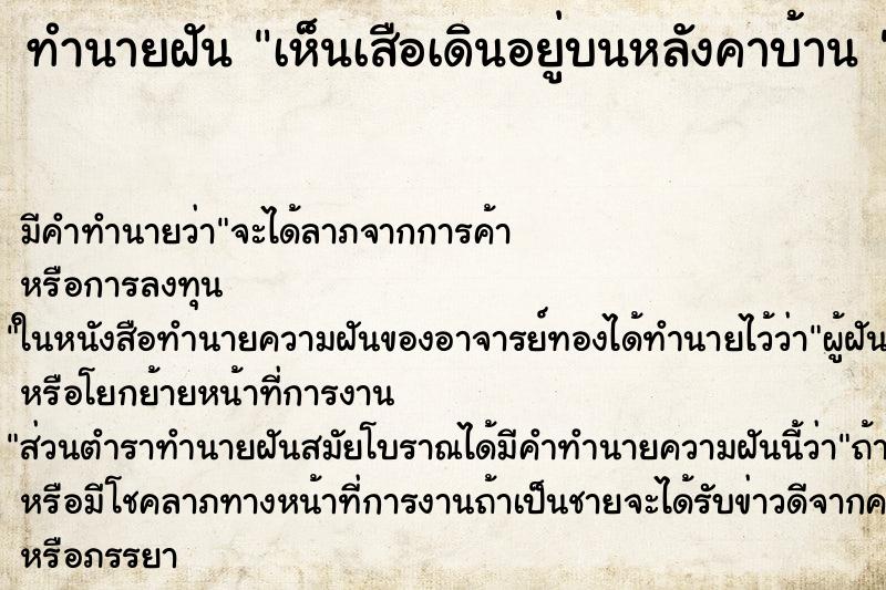 ทำนายฝันทำนายฝันเห็นเสือเดินอยู่บนหลังคาบ้าน